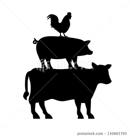 Farm animals silhouettes, chicken, pig, cow 130665795