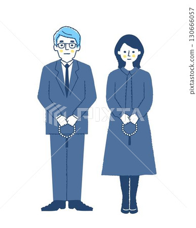 參加葬禮的人：身著喪服的男女手持念珠 130666057