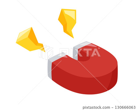Illustration of a U-shaped magnet emitting magnetic field_red 130666063