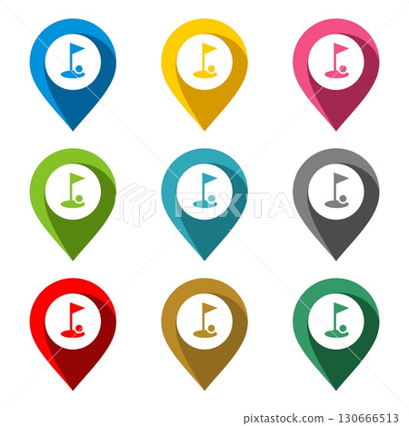 Location Point Vector Set - golf Illustration Design. Vector EPS 10. Location Point Vector Set - golf Illustration Design. Vector EPS 10. 130666513