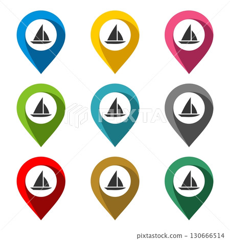 Location Point Vector Set - sailing Illustration Design. Vector EPS 10. Location Point Vector Set - sailing Illustration Design. Vector EPS 10. 130666514