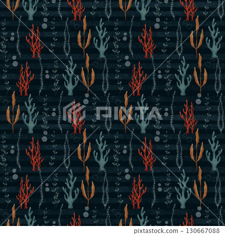 Seamless pattern with hand-drawn multi-colored algae 130667088
