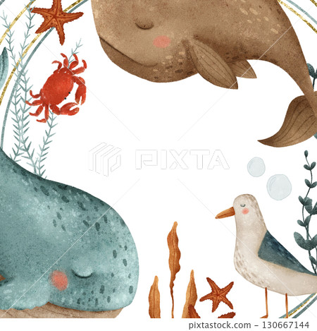 Adorable Underwater Creatures Presented in a Whimsical and Colorful Illustration Style 130667144