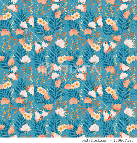 A Beautiful and Vibrant Floral Pattern Set Against a Striking Teal Background Color 130667183