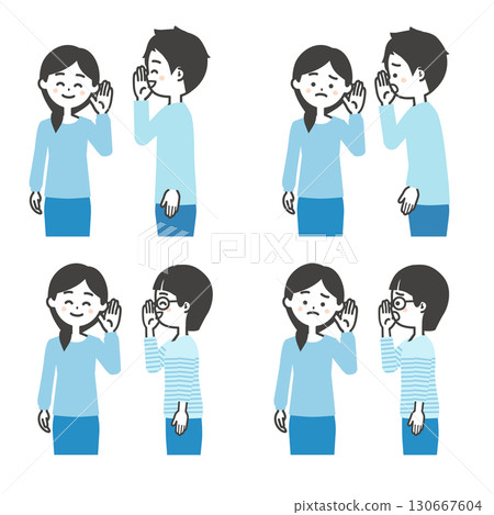 一位年輕男子和一位年輕女子低聲交談的插圖 130667604