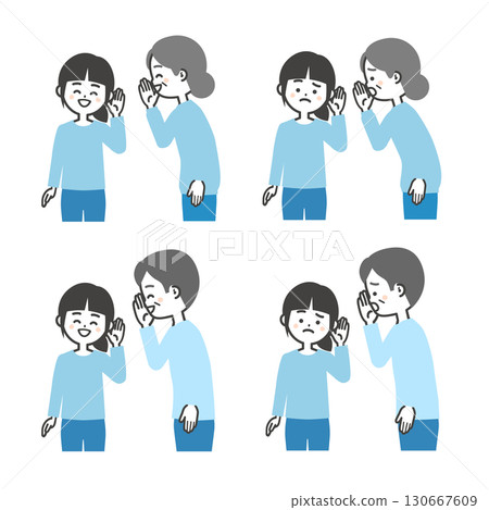 Illustration of an elderly man and woman whispering to a girl 130667609
