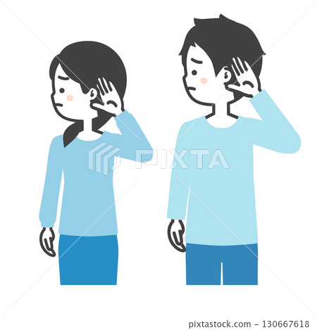 圖解:一位年輕男女面帶憂慮地聆聽著 圖解:一位年輕男女面帶憂慮地聆聽著 130667618