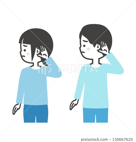 孩子們表情困擾地豎起耳朵的插圖 孩子們表情困擾地豎起耳朵的插圖 130667620