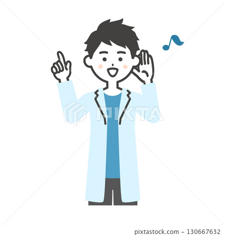 一名身穿白大褂的男子用手摀住耳朵並舉起手指的插圖 一名身穿白大褂的男子用手摀住耳朵並舉起手指的插圖 130667632