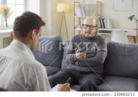 Elderly Patient In Therapy Session With Psychologist Elderly Patient In Therapy Session With Psychologist 130668211