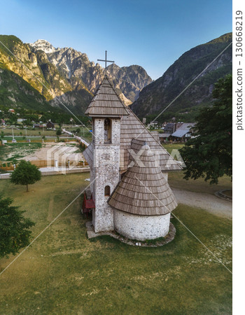 Rural Mountain Landscape with of Church of Theth Rural Mountain Landscape with of Church of Theth 130668219