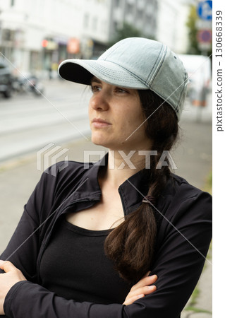 Portrait of a modern 30-year-old woman in the city. 130668339