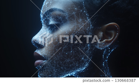 Facial recognition grid overlaid on human profile, digital identity concept with network connections. Biometric scanning technology for security and authentication systems Facial recognition grid overlaid on human profile, digital identity concept with network connections. Biometric scanning technology for security and authentication systems 130668387