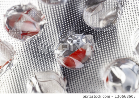 one empty blisters from tablets that have already been used, empty plastic packages for medicines one empty blisters from tablets that have already been used, empty plastic packages for medicines 130668603