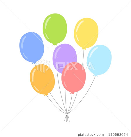 Rainbow balloon bunch. Doodle bundle of colorful inflatable balloons for festive celebration and birthday anniversary party decoration, isolated vector concept illustration 130668654