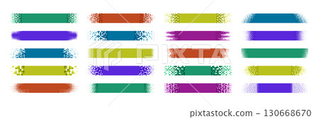 Pixelated shapes. Colorful 8 bit pixel gradient banners, bitmap strip designs with fading pixel edges, Retro digital glitch style horizontal backgrounds vector set Pixelated shapes. Colorful 8 bit pixel gradient banners, bitmap strip designs with fading pixel edges, Retro digital glitch style horizontal backgrounds vector set 130668670