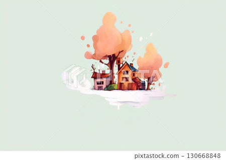 Cozy village among vibrant trees 130668848