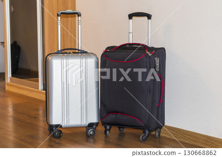Close up shot of the hand luggage suitcases. Travel 130668862