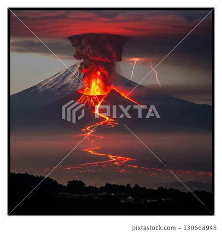 黃昏時分的富士山噴發 130668948
