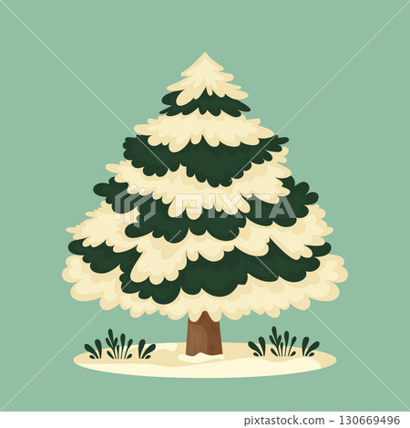 Winter Christmas tree covered with snow vector illustration isolated. 130669496