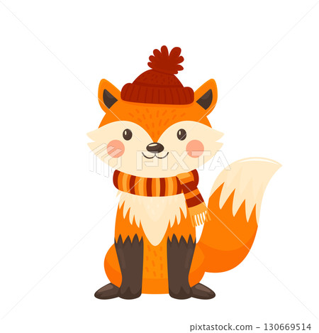 Cozy autumn fox character vector illustration isolated. Cozy autumn fox character vector illustration isolated. 130669514