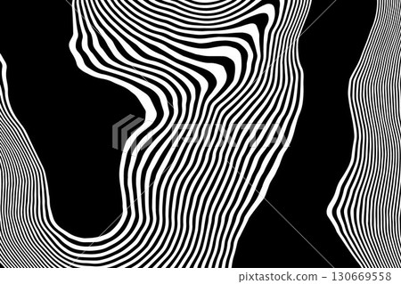 Geometric illusion. Modern graphic design with black and white wavy distorted lines. Eps 10 130669558