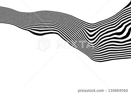 Abstract graphic backdrop. Wavy black and white lines creating a modern, distorted visual. Eps 10 130669560