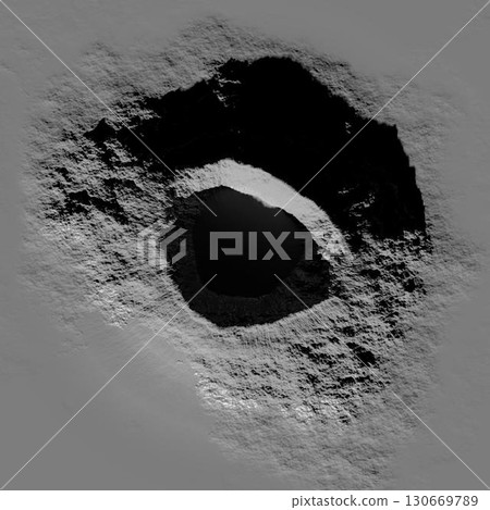 3d rendering. A meteorite crater on the surface of a satellite, moon or planet. Procedurally generated crater texture. 3d rendering. A meteorite crater on the surface of a satellite, moon or planet. Procedurally generated crater texture. 130669789