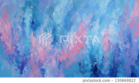 Bright hues blend in a swirling abstract composition showcasing shades of blue and pink vibrancy in a modern artistic expression. 130669822