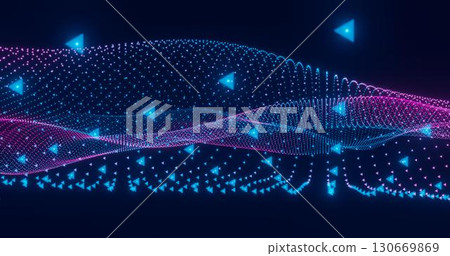 3d rendering. Fantastic background of bright glowing particles in deep space. Particle waves on black background 3d rendering. Fantastic background of bright glowing particles in deep space. Particle waves on black background 130669869