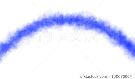 Curved glowing blue smoke arc on transparent background, fog and steam mockup template for digital design 130670004