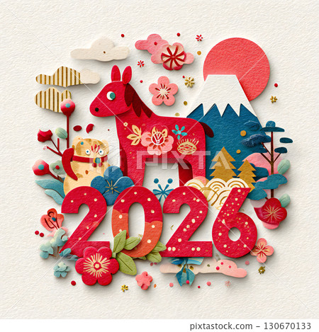 2026 New Year's card material: Horse 2026 New Year's card material: Horse 130670133