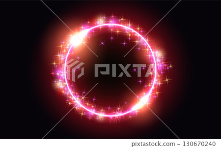 Abstract fantastic background with glowing round frame, sparkle stars and shiny space portal into another dimension 130670240