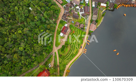 Aerial top View of Lakeside Village 130670309