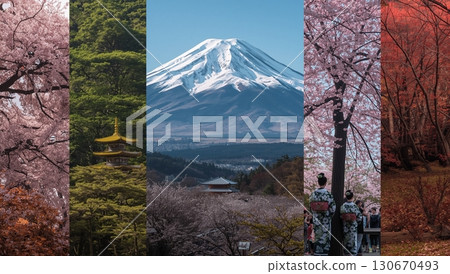 富士山和四季的標誌性風景 富士山和四季的標誌性風景 130670493