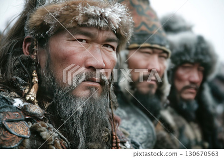 Genghis Khan leading his warriors in a historic moment during the Mongol conquests Genghis Khan leading his warriors in a historic moment during the Mongol conquests 130670563