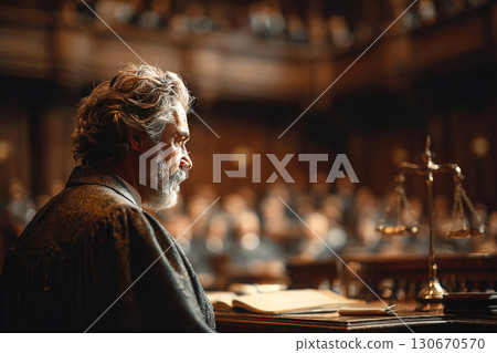 Judge delivers final verdict during courtroom session on sentencing with audience present Judge delivers final verdict during courtroom session on sentencing with audience present 130670570