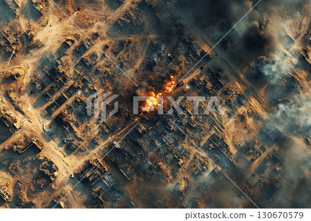 Military action captured by satellite surveillance in a conflict zone 130670579