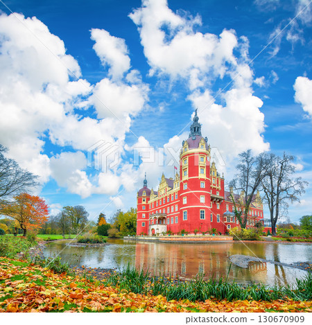 Amazing autumn landscape with Muskau castle. UNESCO World Heritage. Amazing autumn landscape with Muskau castle. UNESCO World Heritage. 130670909