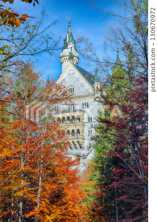 Amazing view of famous Neuschwanstein Castle in autumn. Amazing view of famous Neuschwanstein Castle in autumn. 130670972