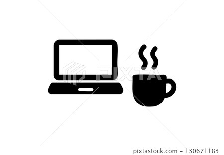 Computer and coffee cup silhouette 130671183