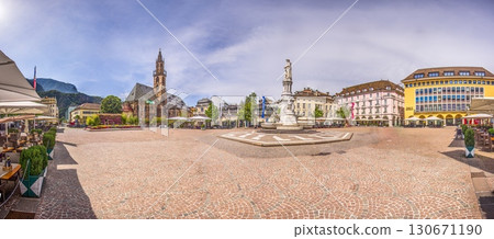 Walther Square with Cathedral and statue in Bolzano Italy 130671190