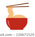 Bowl of noodle cartoon vector illustration. Logo for oriental or Asian restaurant and food stall 130671529