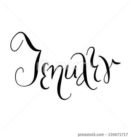 Vector January hand drawn month in English. Cursive handwritten style made using ink. Elegant handwritten month name in cursive style. Artistic cursive month name for printable projects 130671717