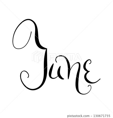 Vector June hand drawn isolated month illustration. Elegant month lettering for planners and calendars. Elegant handwritten calligraphy in cursive style, cursive month names for printable projects 130671735