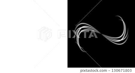 White and light abstract curved shapes arranged on transparent and black backgrounds White and light abstract curved shapes arranged on transparent and black backgrounds 130671803