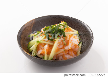 Dried squid sashimi with cucumber and flying fish roe Dried squid sashimi with cucumber and flying fish roe 130672224