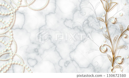 大理石、珍珠和黃金物體背景 130672380