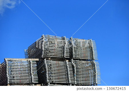 Image of stacked scaffolding materials (building frames) Image of stacked scaffolding materials (building frames) 130672415
