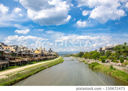 Kawadoko along the Kamo River and Kyoto's townscape 130672473